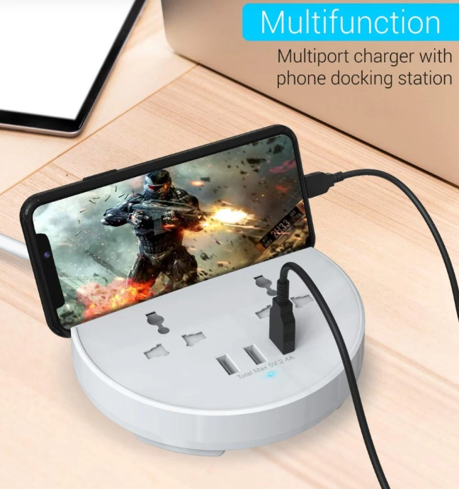 Portronics Power Bun Surge Protector with 2-AC Plugs and 3-USB Charging Ports (POR-739)