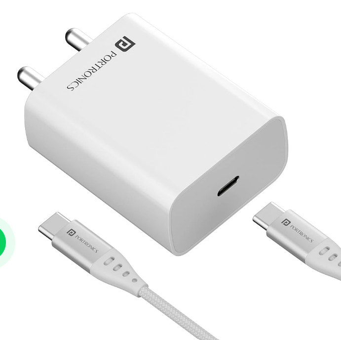 Portronics Adapto 25 Pro 25W Fast Charging Type C Adapter with Type C Charging Cable