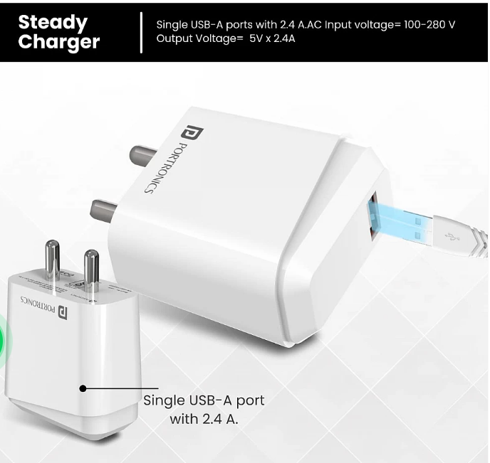 Portronics Adapto 41 C 2.4A Charger with Single USB Port
