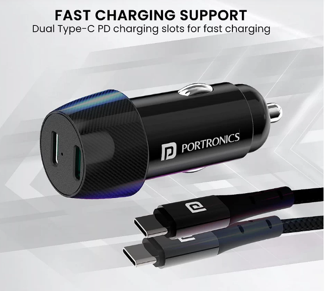 Portronics 40W Car Power 14 Fast Car Charger with Dual Type-C Output