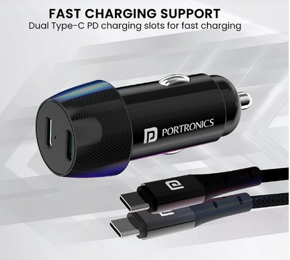 Portronics 40W Car Power 14 Fast Car Charger with Dual Type-C Output