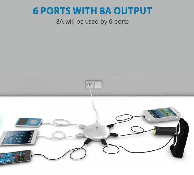 Portronics UFO Home Charger 6 Ports 8A USB Charging Station (POR-343)