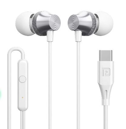 Portronics Conch Beat C in Ear Wired Earphones with Mic, Type C Audio Jack, 10mm Driver, 1.2m TPE Anti Tangle Wire, in line Mic Controls, Powerful Audio, Metal Alloy Body, Wide Compatibility - Silver