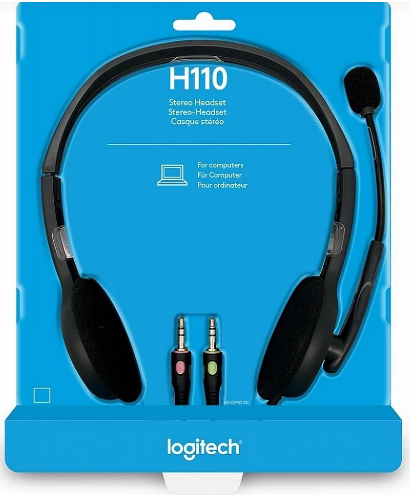 Logitech H110 Dual Pin Stereo Headset with Mic (Black, Grey, On the Ear)