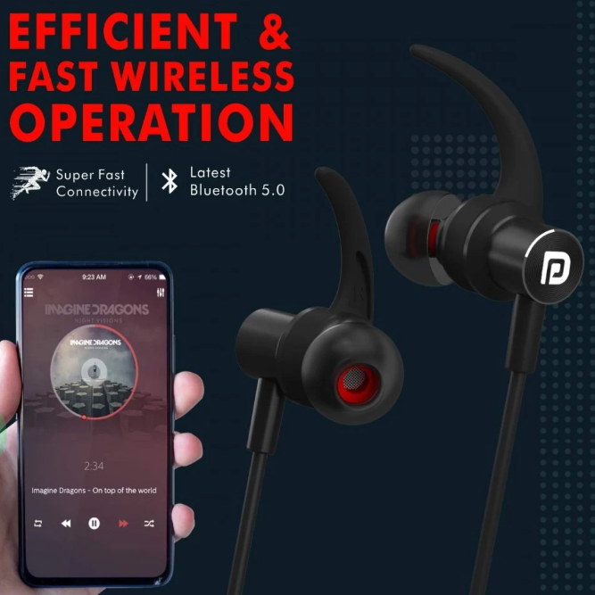 Portronics Harmonics 216 Stereo Wireless Bluetooth 5.0 Sports Headset - Black (POR-279)