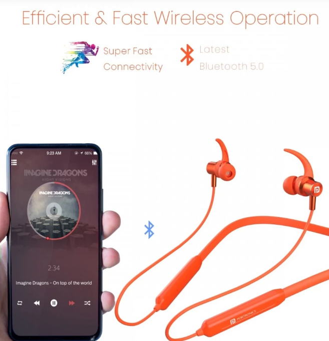 Portronics Harmonics 216 Wireless Bluetooth 5.0 Sports Headset - Orange (POR-1391)