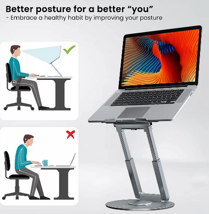Portronics My Buddy K8 Portable Laptop Stand with 360° Rotating Base, Posture Support, Adjustable Height Upto 53 cms, Ergonomic Design - Silver