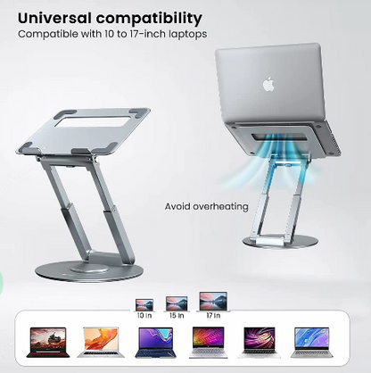 Portronics My Buddy K8 Portable Laptop Stand with 360° Rotating Base, Posture Support, Adjustable Height Upto 53 cms, Ergonomic Design - Silver